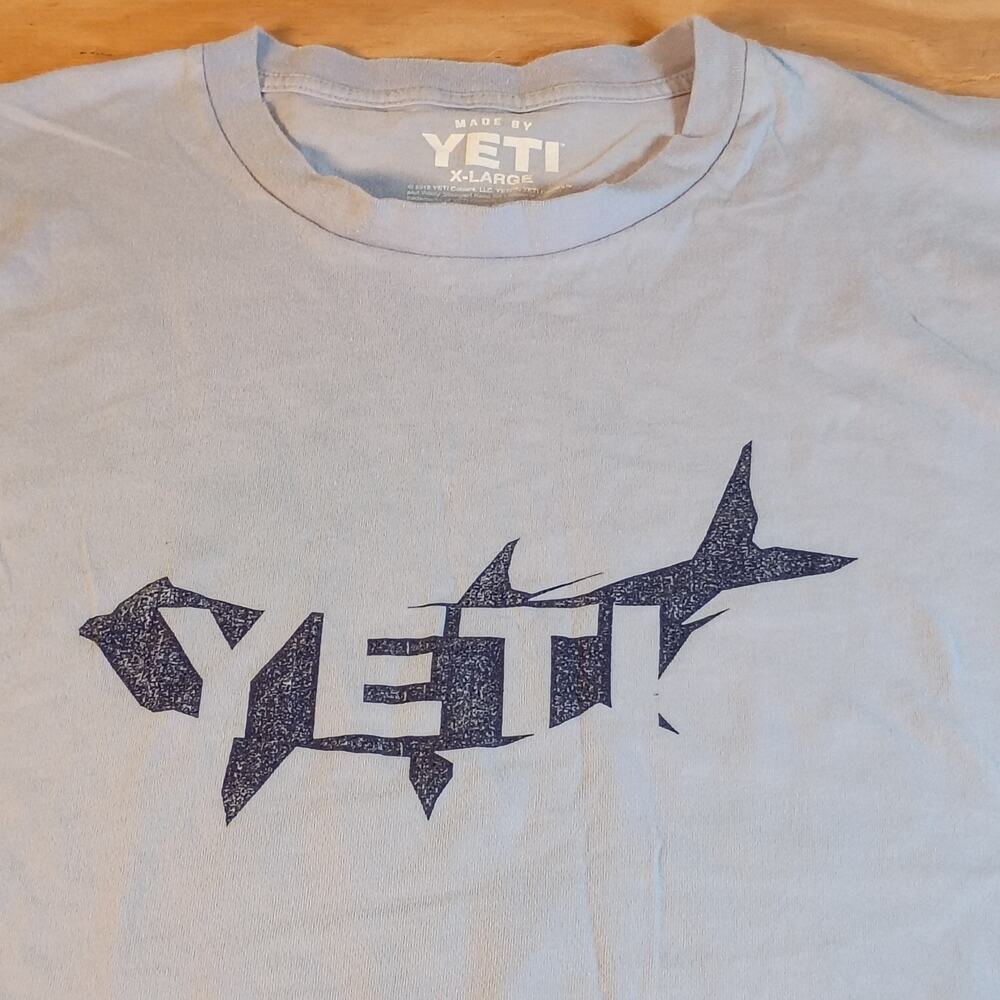 YETI Mens XL T-Shirt Light Blue Tarpon Fish Graphic Logo 100% Cotton Short...